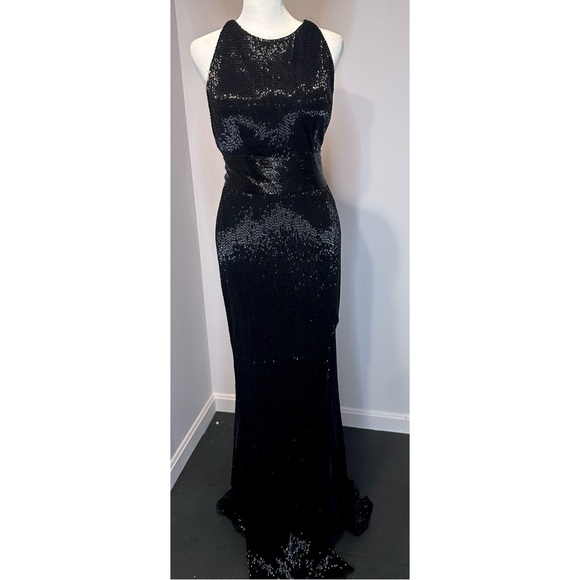 liquid beading dress ASHLEYlauren 11369 Liquid Beaded Gown With Exposed Bustier main image 1